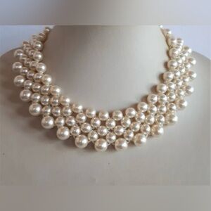 Vintage Faux Pearl beaded elastic collar choker necklace